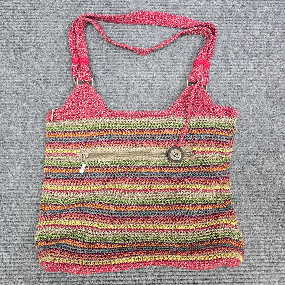 The Sak Belle Crochet Shoulder Bag Multicolor Stripe Boho Tote Purse